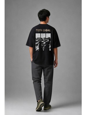 Posh Cabal A01085 Baskılı Oversize Siyah Erkek T-Shirt