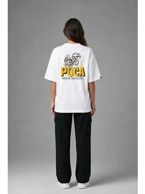 Posh Cabal A03018 Baskılı Oversize Beyaz Kadın T-Shirt