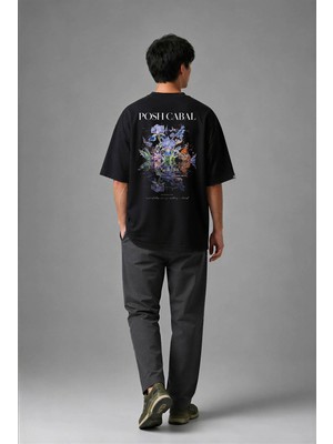 Posh Cabal A01100 Baskılı Oversize Siyah Erkek T-Shirt