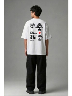Posh Cabal A03146 Baskılı Oversize Beyaz Erkek T-Shirt