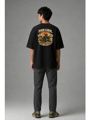 Posh Cabal A02129 Baskılı Oversize Siyah Erkek T-Shirt