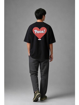 Posh Cabal A02015 Baskılı Oversize Siyah Erkek T-Shirt
