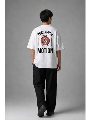 Posh Cabal A03099 Baskılı Oversize Beyaz Erkek T-Shirt