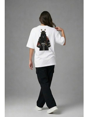 Posh Cabal A02128 Baskılı Oversize Beyaz Kadın T-Shirt