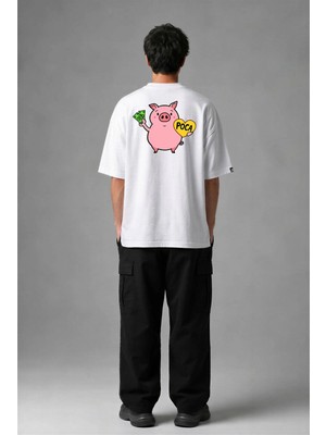 Posh Cabal A02023 Baskılı Oversize Beyaz Erkek T-Shirt