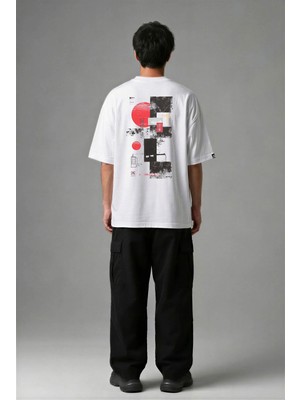 Posh Cabal A02133 Baskılı Oversize Beyaz Erkek T-Shirt