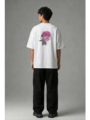 Posh Cabal A02002 Baskılı Oversize Beyaz Erkek T-Shirt
