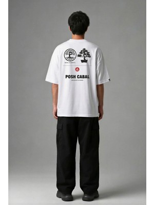 Posh Cabal A03145 Baskılı Oversize Beyaz Erkek T-Shirt