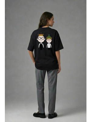 Posh Cabal A02029 Baskılı Oversize Siyah Kadın T-Shirt