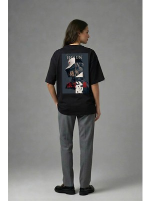 Posh Cabal A02137 Baskılı Oversize Siyah Kadın T-Shirt