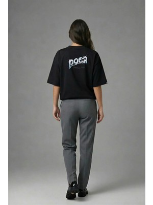 Posh Cabal A01075 Baskılı Oversize Siyah Kadın T-Shirt