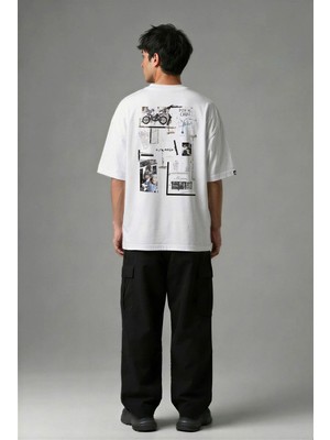 Posh Cabal A03141 Baskılı Oversize Beyaz Erkek T-Shirt