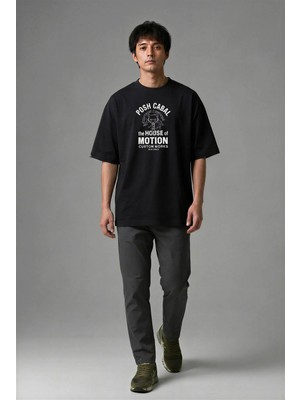 Posh Cabal F01058 Baskılı Oversize Siyah Erkek T-Shirt