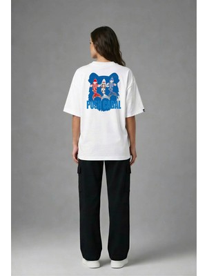 Posh Cabal A02062 Baskılı Oversize Beyaz Kadın T-Shirt
