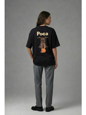 Posh Cabal A01064 Baskılı Oversize Siyah Kadın T-Shirt
