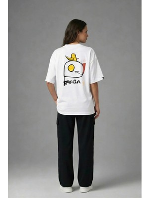 Posh Cabal A03036 Baskılı Oversize Beyaz Kadın T-Shirt