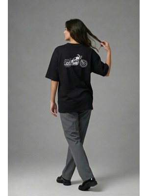 Posh Cabal A01068 Baskılı Oversize Siyah Kadın T-Shirt