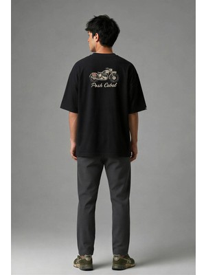 Posh Cabal A01072 Baskılı Oversize Siyah Erkek T-Shirt
