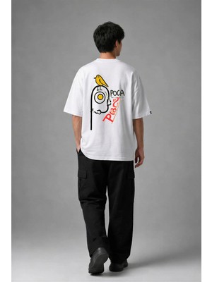 Posh Cabal A03037 Baskılı Oversize Beyaz Erkek T-Shirt