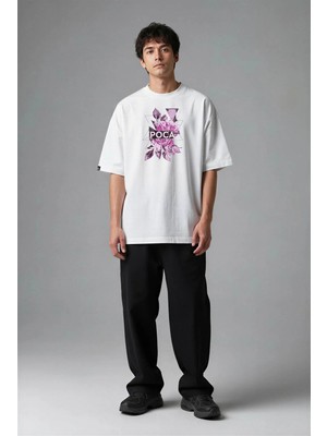 Posh Cabal F02012 Baskılı Oversize Beyaz Erkek T-Shirt