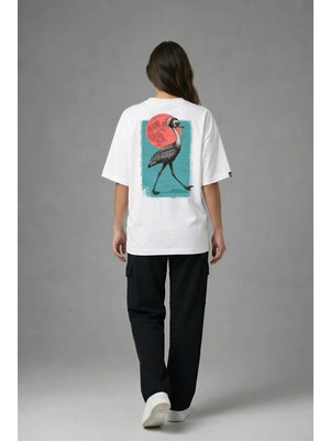 Posh Cabal A02125 Baskılı Oversize Beyaz Kadın T-Shirt