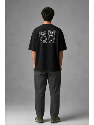 Posh Cabal A01093 Baskılı Oversize Siyah Erkek T-Shirt
