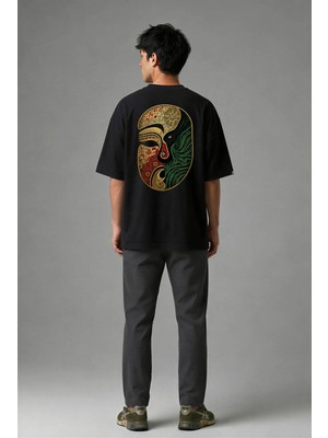Posh Cabal A02072 Baskılı Oversize Siyah Erkek T-Shirt