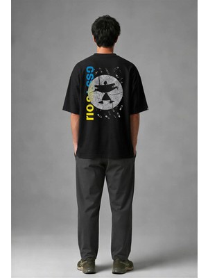 Posh Cabal A01043 Baskılı Oversize Siyah Erkek T-Shirt