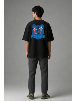 Posh Cabal A02062 Baskılı Oversize Siyah Erkek T-Shirt