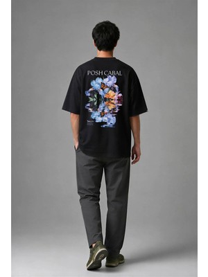 Posh Cabal A01099 Baskılı Oversize Siyah Erkek T-Shirt