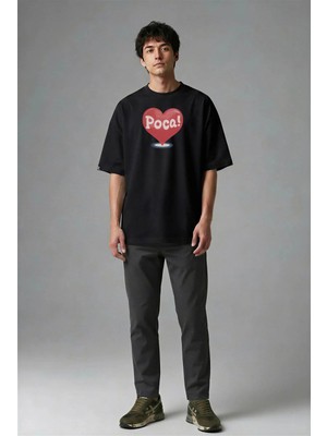 Posh Cabal F02017 Baskılı Oversize Siyah Erkek T-Shirt