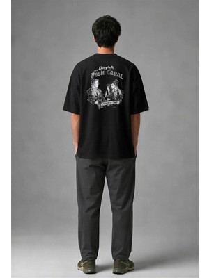 Posh Cabal A01038 Baskılı Oversize Siyah Erkek T-Shirt