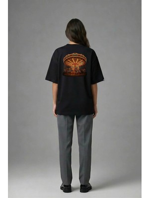 Posh Cabal A02071 Baskılı Oversize Siyah Kadın T-Shirt