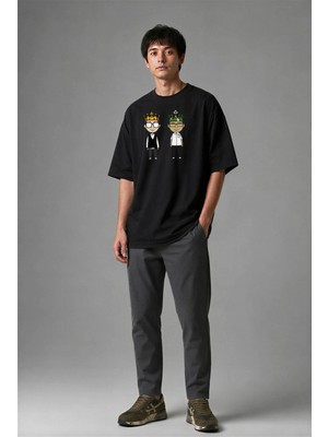 Posh Cabal F02034 Baskılı Oversize Siyah Erkek T-Shirt