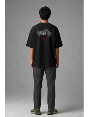 Posh Cabal A01071 Baskılı Oversize Siyah Erkek T-Shirt