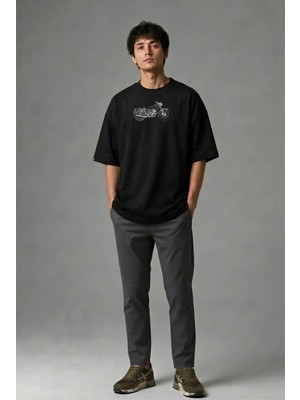 Posh Cabal F02081 Baskılı Oversize Siyah Erkek T-Shirt