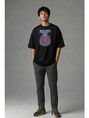 Posh Cabal F02046 Baskılı Oversize Siyah Erkek T-Shirt