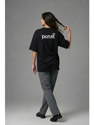 Posh Cabal A01078 Baskılı Oversize Siyah Kadın T-Shirt