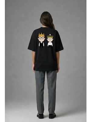 Posh Cabal A02031 Baskılı Oversize Siyah Kadın T-Shirt