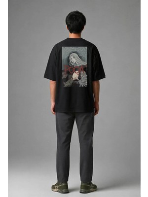 Posh Cabal A01026 Baskılı Oversize Siyah Erkek T-Shirt