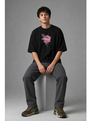 Posh Cabal F02005 Baskılı Oversize Siyah Erkek T-Shirt
