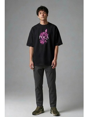 Posh Cabal F02007 Baskılı Oversize Siyah Erkek T-Shirt