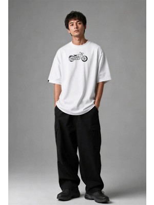Posh Cabal F02081 Baskılı Oversize Beyaz Erkek T-Shirt