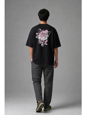 Posh Cabal A01009 Baskılı Oversize Siyah Erkek T-Shirt