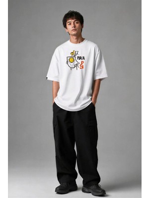 Posh Cabal F03026 Baskılı Oversize Beyaz Erkek T-Shirt