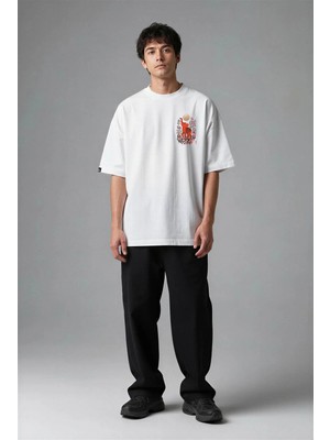 Posh Cabal G03017 Baskılı Oversize Beyaz Erkek T-Shirt
