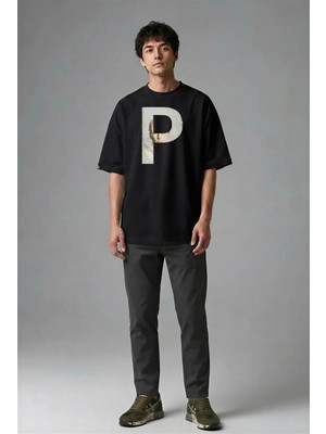 Posh Cabal F02117 Baskılı Oversize Siyah Erkek T-Shirt