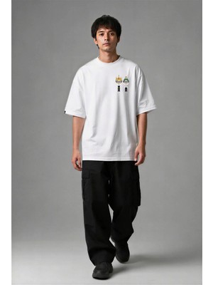 Posh Cabal G02028 Baskılı Oversize Beyaz Erkek T-Shirt