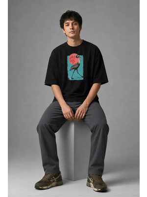 Posh Cabal F02125 Baskılı Oversize Siyah Erkek T-Shirt