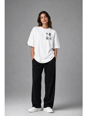 Posh Cabal G03146 Baskılı Oversize Beyaz Kadın T-Shirt